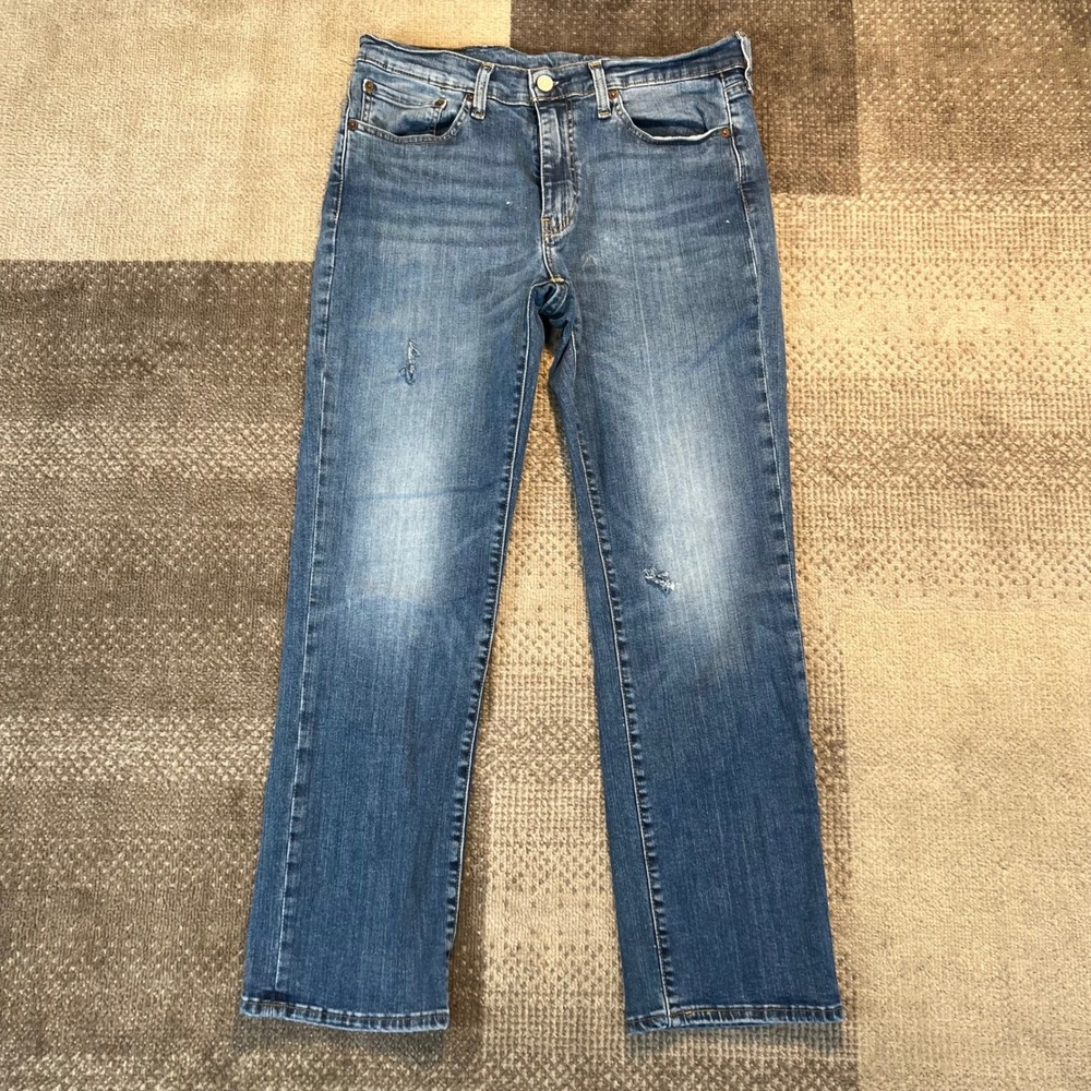 Levis Premium 514 Straight Leg Mens Blue Distressed Jeans 32X30